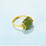 Wholesale Silver Jewelry S925 Sterling Silver Gilt Ethnic Style Natural Hetian Jade Wishful Open Ring Women Ring