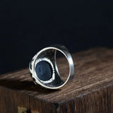 925 Silver Vintage Craft Silver Jewelry Ring Men's Thai Silver Inlaid Black Agate Ring