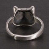 Genuine 925 Sterling Silver Cat Head Ring Ladies Girl Lovers Retro Animal Adjustable Ring Jewelry Gift