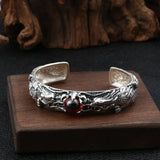 S925 Sterling Silver  Bracelet for Men Retro Punk Style Inlaid Agate Dragon Men's Open Bracelet Thai Silver Jewelry