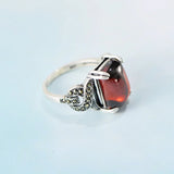 Natural Stone Rings For Women 925 Silver Ring Jewelry Vintage Style  Prong Setting Garnet  Gemstone Ring