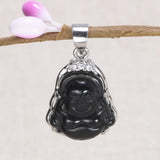 Natural Black Obsidian Maitreya Buddha Pendant For Women 925 Sterling Silver Buddhist Amulet Pendant Jewelry