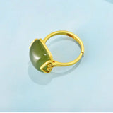 Wholesale Silver Jewelry S925 Sterling Silver Gilt Ethnic Style Natural Hetian Jade Wishful Open Ring Women Ring