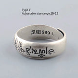 Pure Silver 990 Antique Matte Thai Silver Men and Women Ethnic Style Six-character Mantra Silver Ring