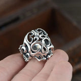 100% Real 999 Pure Silver Jewelry Men's Skull Ring Retro Punk Vintage Charm Fashion Jewellery Never Fade Boyfriend Gift Party