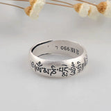 Pure Silver 990 Antique Matte Thai Silver Men and Women Ethnic Style Six-character Mantra Silver Ring