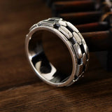 Wholesale S925 Sterling Silver Retro European and American Style Irregular Chain Trendy Men Rotatable Index Finger Ring