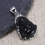 Natural Black Obsidian Maitreya Buddha Pendant For Women 925 Sterling Silver Buddhist Amulet Pendant Jewelry