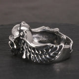 Sterling Silver 925 Punk Hip Hop Style Jewelry Ring Personality Wing and Skull Shape Opening Resizable Ring Valentine's Day Gift