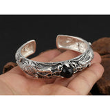 S925 Sterling Silver  Bracelet for Men Retro Punk Style Inlaid Agate Dragon Men's Open Bracelet Thai Silver Jewelry