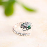 S925 Sterling Silver Ring for Men and Women Green Crystal Snake Shaped Opening Adjustable Ring Fashion Couple Rings Jewelry