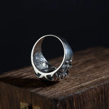 925 Silver Vintage Craft Silver Jewelry Ring Men's Thai Silver Inlaid Black Agate Ring