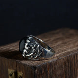 925 Silver Vintage Craft Silver Jewelry Ring Men's Thai Silver Inlaid Black Agate Ring