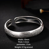 S999 Sterling Silver Vintage Cuff  Bangles for Women Peony Flower Opening Sterling Silver Female Bracelet Jewelry