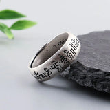 Pure Silver 990 Antique Matte Thai Silver Men and Women Ethnic Style Six-character Mantra Silver Ring