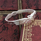 Genuine Solid 999 Sterling Silver Fox Bracelet Women Cuff Bracelets Bangle Fox Engraved Decorative Pattern Bracelet