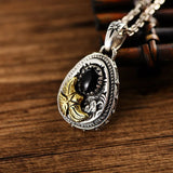 Real 925 Sterling Silver Pendant for Men and Women Eagle Wings Black Agate Retro Thai Silver Pendant Hip Hop Rock Style Jewelry