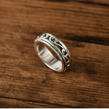 S925 Sterling Silver Retro Tang Grass Pattern Hollow Rotatable Ring Fashion Men's Silver Jewelry