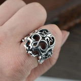 100% Real 999 Pure Silver Jewelry Men's Skull Ring Retro Punk Vintage Charm Fashion Jewellery Never Fade Boyfriend Gift Party