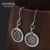 925 Sterling Silver Retro Braided Disc Pendant Earrings for Women Fashion Vintage Drop Dangle Earrings Handmade Jewelry