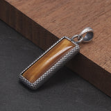 925 Sterling Silver Natural Stone Rectangle Tag Pendant for Men Women Tiger Eye's Stone Turquoise Simple Retro Vintage Jewelry