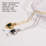 925 Sterling Silver Black Agate Heart Shaped Pendant Necklace High Grade Women's Clavicle Chain Sweater Chain Party Jewelry Gift - GQTORCH Jewelry