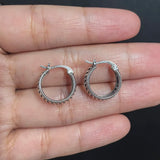 15mm Vintage 925 Sterling Silver Distressed Earring Striped Hollow Out Women's Jewelry