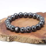 Natural Hematite Beaded Bracelet with Dragon Sandalwood Bead 925 Sterling Silver Accessories Vintage Jewelry for Men