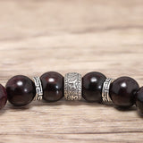 Natural Garnet Beads Bracelet with 925 Sterling Silver Six-word Mantra Accessories Buddhism Jewelry for Men and Women