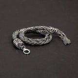 925 Pure Silver Fox Tail Bracelet Handwoven Tangcao Pattern Tassels for Men and Women Retro Adjustable Chain Fine Jewelry