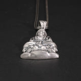 999 Sterling Silver Avalokitesvara Sitting on The Lotus Flower Mirai Buddha Charm Pendant Vintage Guanyin Necklace