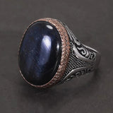 925 Sterling Silver Natural Blue Tiger Eye Stone Signet Ring for Men Luxury Vintage Turkish Ring Handmade Niche Party Jewelry