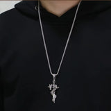 Real 925 Sterling Silver Viking Men's Necklace Retro Thai Silver Holy Sword Panlong Cross Pendant Domineering Jewelry