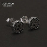 7mm 925 Sterling Silver Retro Viking Dragon Stud Earrings Men Women Round Shaped Vintage Punk Biker Jewelry Gift Hypoallergenic