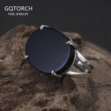 Vintage 925 Sterling Silver Oval Flat Agate Signet Ring Men Natural Lapis Lazuli Onyx Stone Turkish Ring Retro Luxury Jewelry