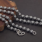 6mm 925 Sterling Silver Men's Beads Ball Chain Necklace with Six Words Mantra Engraved Retro Vintage Buddhist Jewelry
