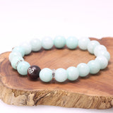 Natural Amazonite and Heart-shape Sandalwood Beads Bracelet with 925 Sterling Silver Accessories Jewelry for Men and Women