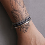 3pcs/set 925 Sterling Silver Twisted Bangle Bracelet for Men Black Grey Woven Rope Wristband Simple Retro Party Jewelry Gift