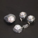 Real 925 Sterling Silver Baroque Pearl Ring Earrings Pendant Flower Branch Round Natural Freshwater Vintage Palace Jewelry