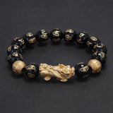 10mm 12mm Pixiu Charm Natural Stone Beads Bracelet for Men Black Onyx Tiger Eye Black Obsidian Vintage Fengshui Luck Jewelry
