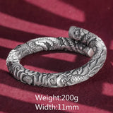 Thick Viking Arm Ring S999 Pure Silver Open Cuff Bracelet Domineering Double Dragons Play Ball Men's Fine Jewelry