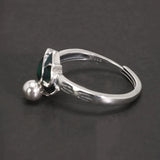 925 Sterling Silver Green Lotus Ring Earrings with Dangle Bead Enameled Women's Vintage Fashion Elegant Jewelry Set