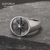 Solid 925 Sterling Silver Eight Point Star Signet Ring for Men Octagram Open Ring Adjustable Punk Retro Antiqued Biker Jewelry