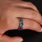 925 Sterling Silver Rings for Men and Women CZ Paved Setting Geometrical Tire Pattern Wedding Band