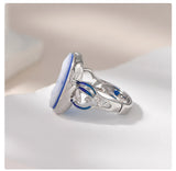 925 Sterling Silver Blue Agate Goddess Cameo Ring for Women White Shell Oval Shaped Fashion Statement Ring Vintage Jewelry