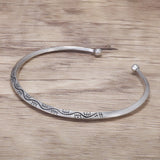 925 Sterling Silver Wave Thin Open Cuff Bracelet for Women Men Ethnic Style Opening Bangle Retro Jewelry