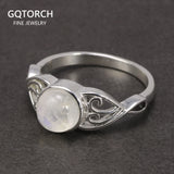 8mm Natural Moonstone  Women Rings Real 925 Sterling Silver Victorian Style Solitaire Ring