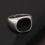 S925 Sterling Silver Black Onyx Signet Ring for Men Trendy Retro Smooth Punk Rock Party Jewelry Pinky Ring Wedding Accessories