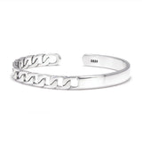 3pcs/set 925 Sterling Silver Cuff Bangle Men's Stack Bracelet Black White Braided Knot Rope Handwoven Simple Fashion Jewelry