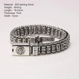 Real 925 Sterling Silver Roller Bracelet Men Six True Words Vintage Punk Hand-woven Rotatable Prayer Wheel Mantra Link Chain